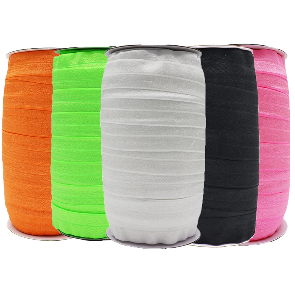 Wholesale 1'' 25mm Solid Color Spandex FOE Ribbon Fold Over Elastic Band For DIY Sewing Lace Trim Garment Accessory