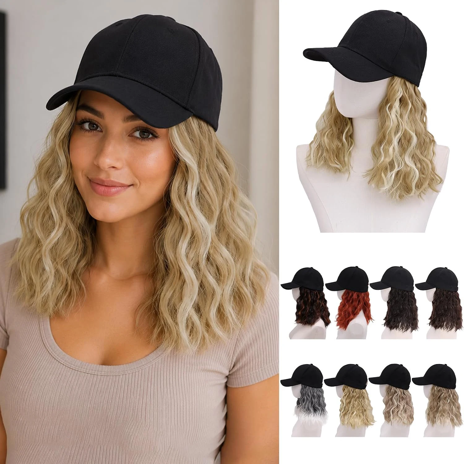 Hat Wig Extensions Baseball Cap, 16
