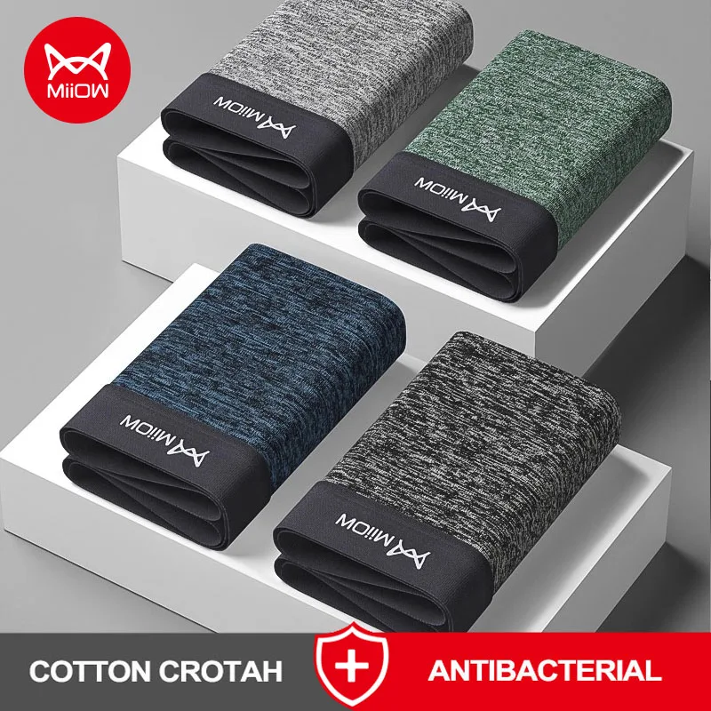 

MiiOW 4Pcs Autumn Winter Men Underwear Boxers Antibacterial Cotton Crotch Mens Underpants Breathable Men's Panties Boxers L-3XL