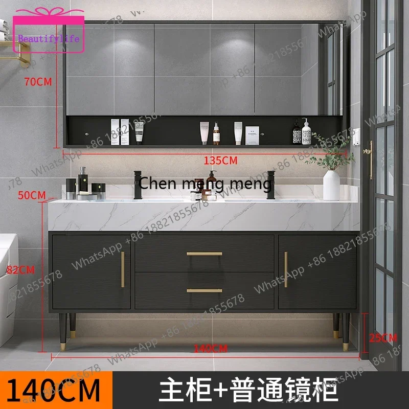 YL Marble Countertop  Bathroom Accessories Sets Solid Intelligent Wood Cabinet Smart Mirror Vanity Unit Basin Faucet Combinati