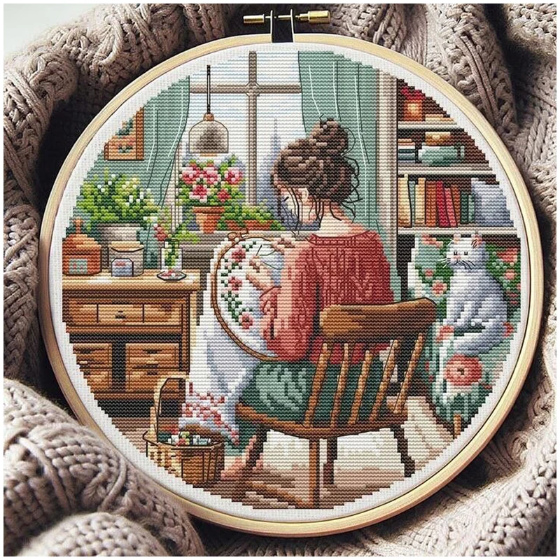 High Quality Counted Cross Stitch Kits Embroidered Home Decoration Embroidered Girl,Leisure Time