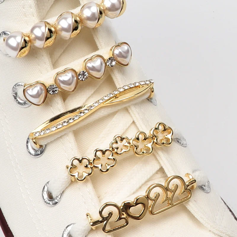 5pcs New Simple Stylish Versatile Shoelaces Decoration Buckle Shoes Charm Accessories Elegant Vintage Shiny Women Sneakers Acces