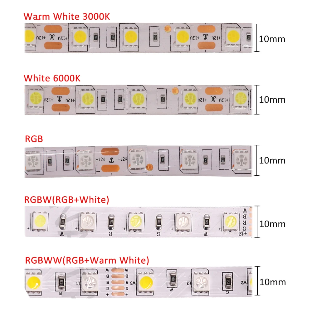 12V 24V 5050 Led Strip Light RGBCCT RGBW RGBW RGB CCT White Warm White 60 LED/M Diode Tape 5m Flexible Led Lights for Home Decor