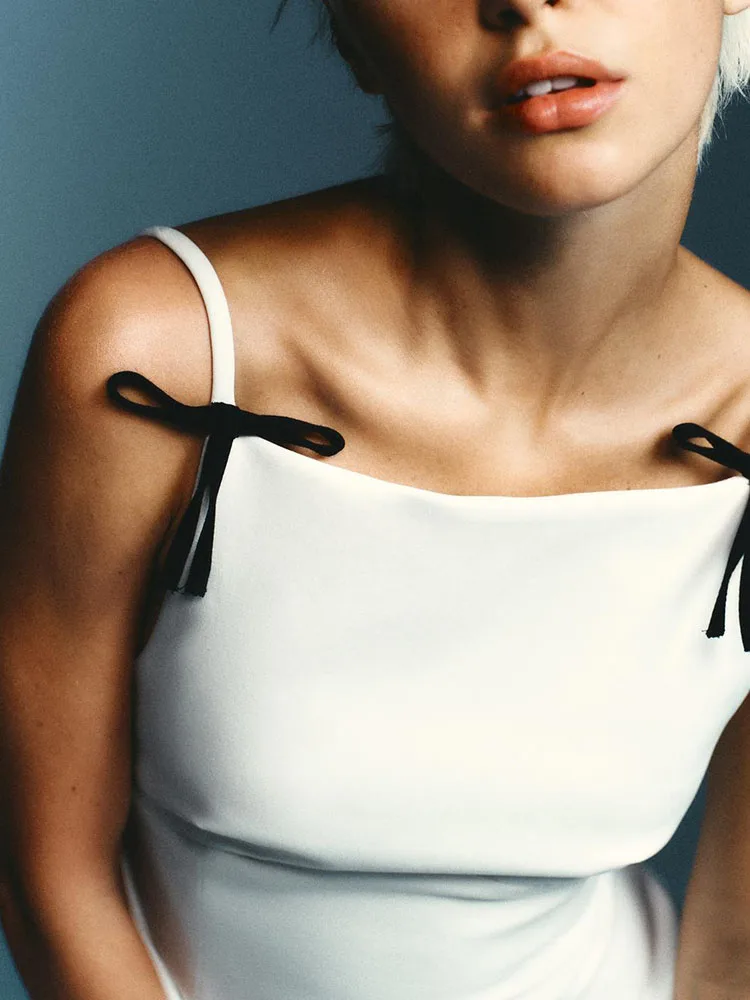 New Winter 2025 Women's Faion Sexy  Knot Decorated Strap Top Trendy Stage Costume Ethnic Wear