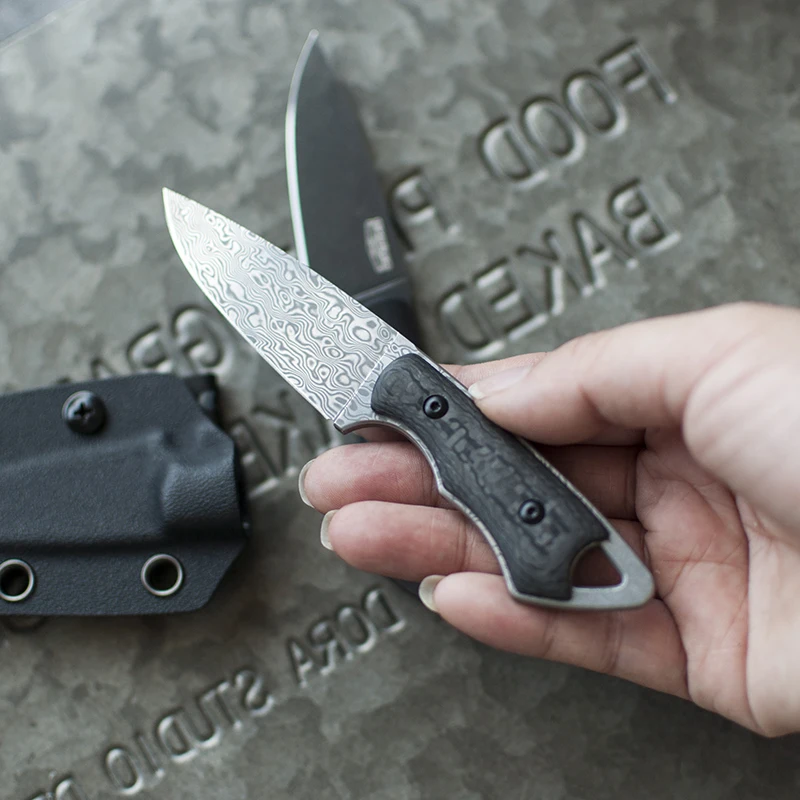 PSRK knife Damascus blade Carbon fiber handle fixed blade knife outdoor camping knife survival utility EDC tool
