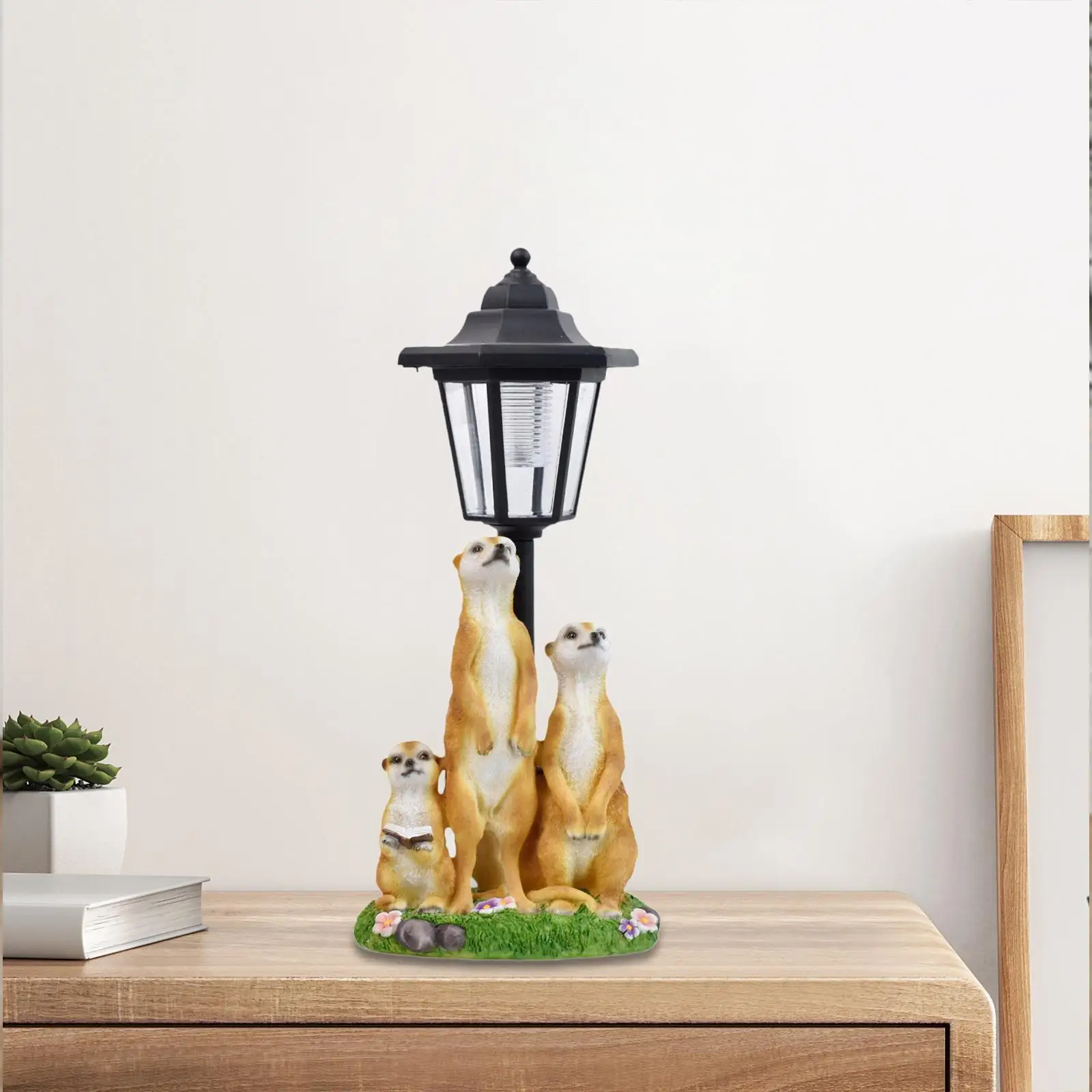 

Resin Meerkat Family Solar Garden Light Art Deco Outdoor Animal Sculpture Ornament for Housewarming Gift Lawn