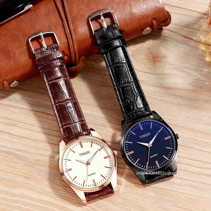 Mens Watches Luxury Black Rose Gold Leather Quartz Watch Woman Business Sport Waterproof Bracelet Clock Watch Relogio Masculino