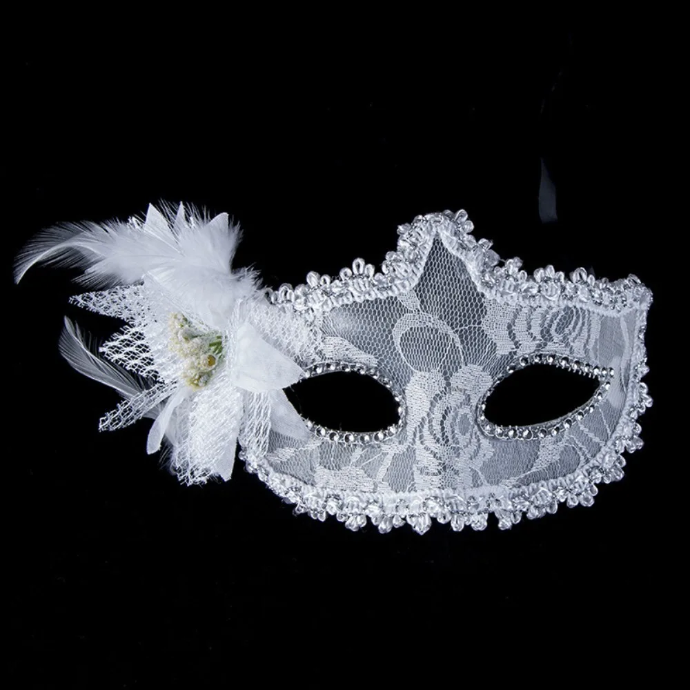 Fashion Side Flower Masquerade Mask Sexy Lace Feather Eye Mask Half Face Christmas Costume Party Makeup Ball
