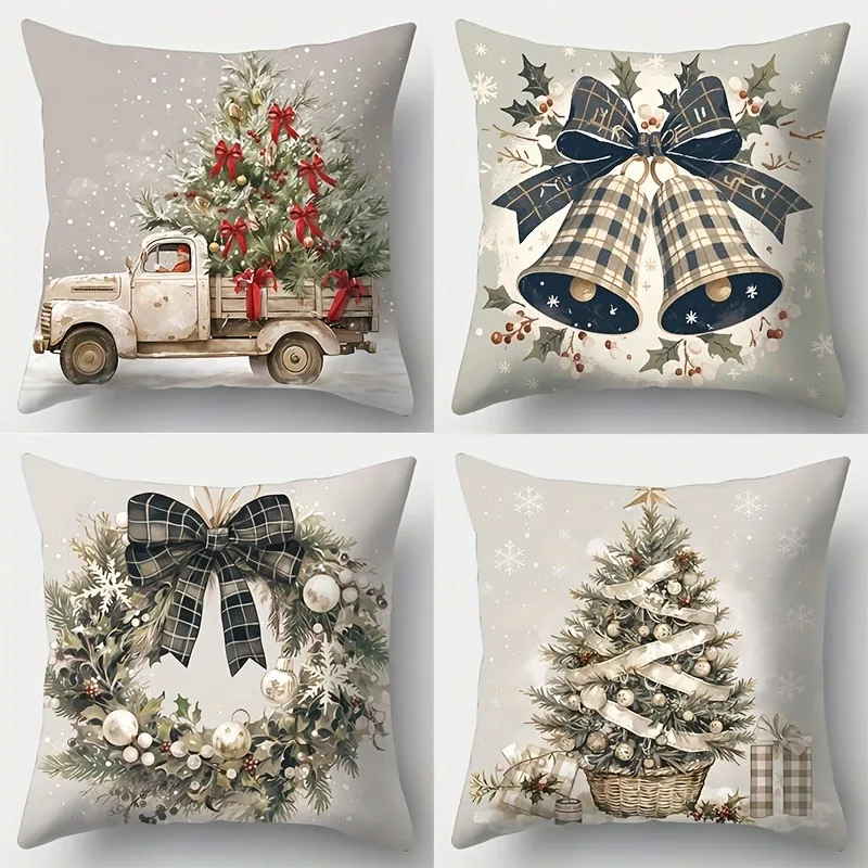 Christmas pillowcase single side print modern style soft fabric and delicate touch perfect for living room decoration