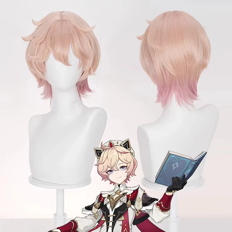 Genshin Impact Dahlia Cosplay Perücke Orange Rosa Kurzes Haar Heterochromia Junge Mondstadt Halloween Party für Frauen Männer Outfit