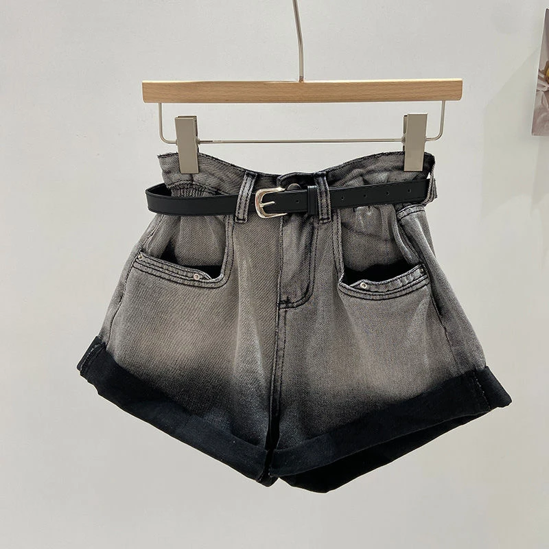 

Модные свободные короткие джинсовые брюки с градиентом цвета, женские эстетические летние джинсовые шорты с широкими штанинами и высокой талией для женщин