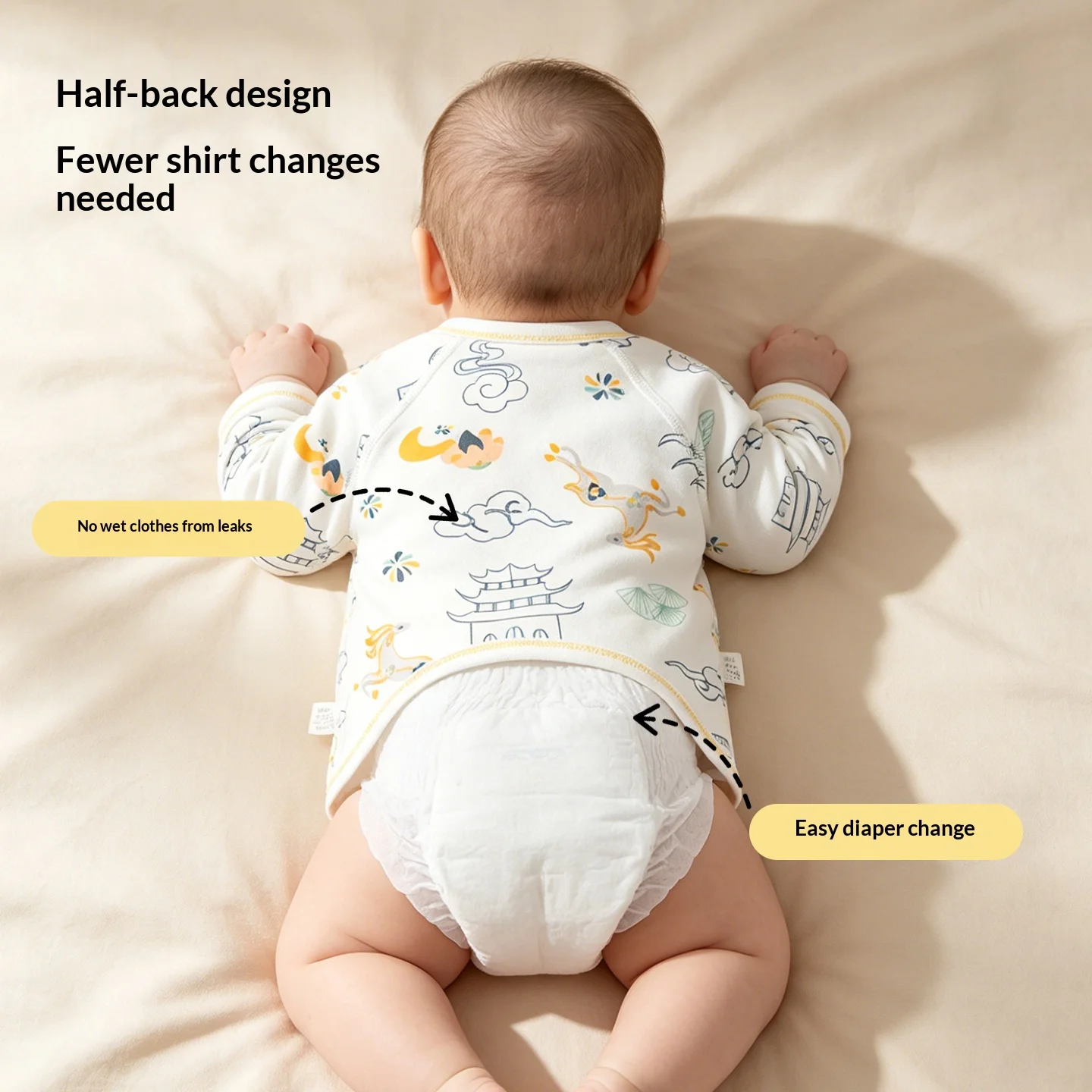 0-3 Months Newborn Half Back Undershirt A Class Soft Cotton Chinese Style Frog Button Kimono Top Side Tie Knot Swallow Kite Clou