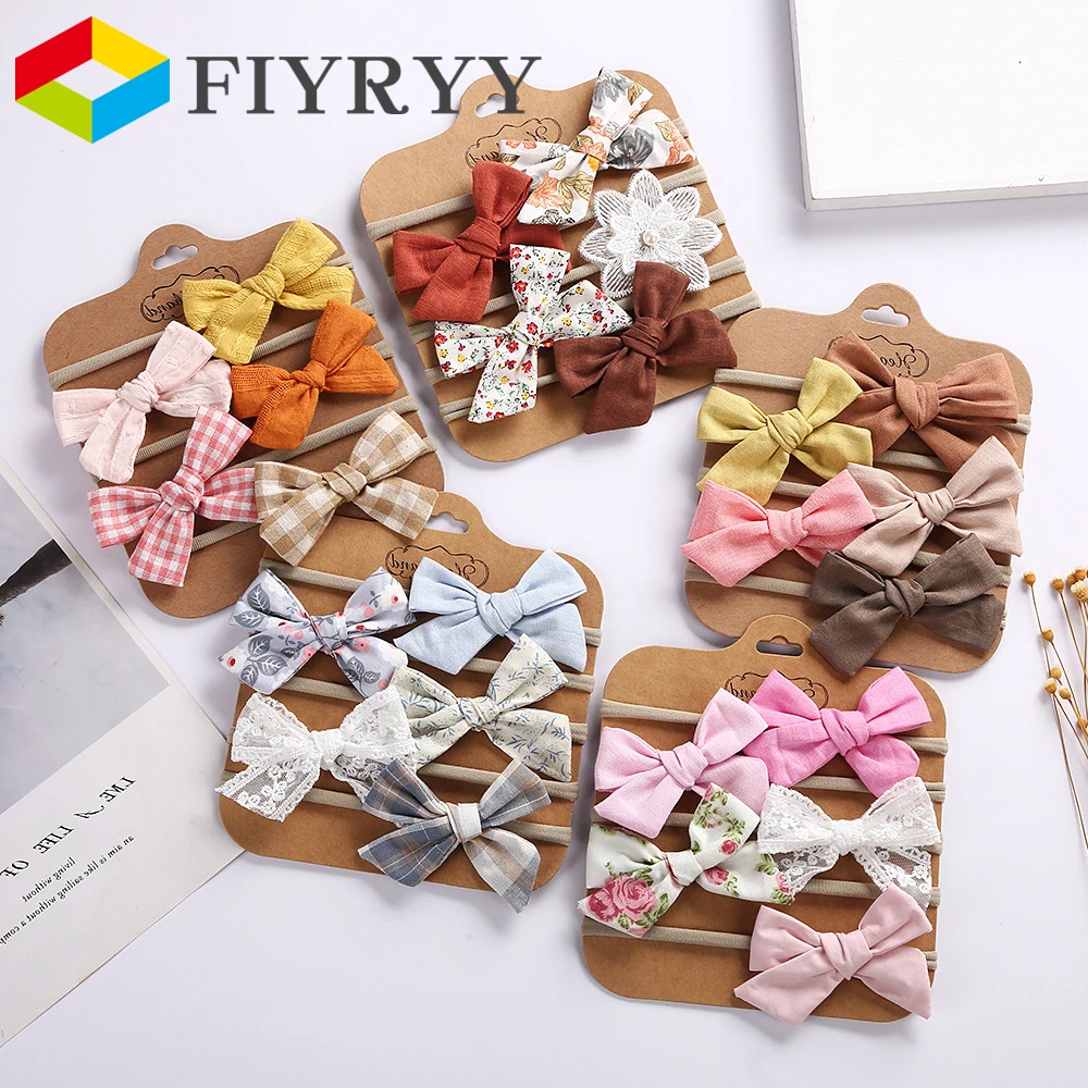 5Pcs/Set Baby Bow Headband Newborn Print Lace Flower Nylon Cotton Hair Bands for Children Girls Kid Non-Wave Toddler Accessories