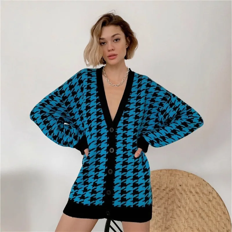 المتضخم سترة سترة المرأة فضفاضة طويلة الأكمام الخامس الرقبة عادية الخريف الشتاء البلوز الأسود محبوك السيدات البلوزات 2025