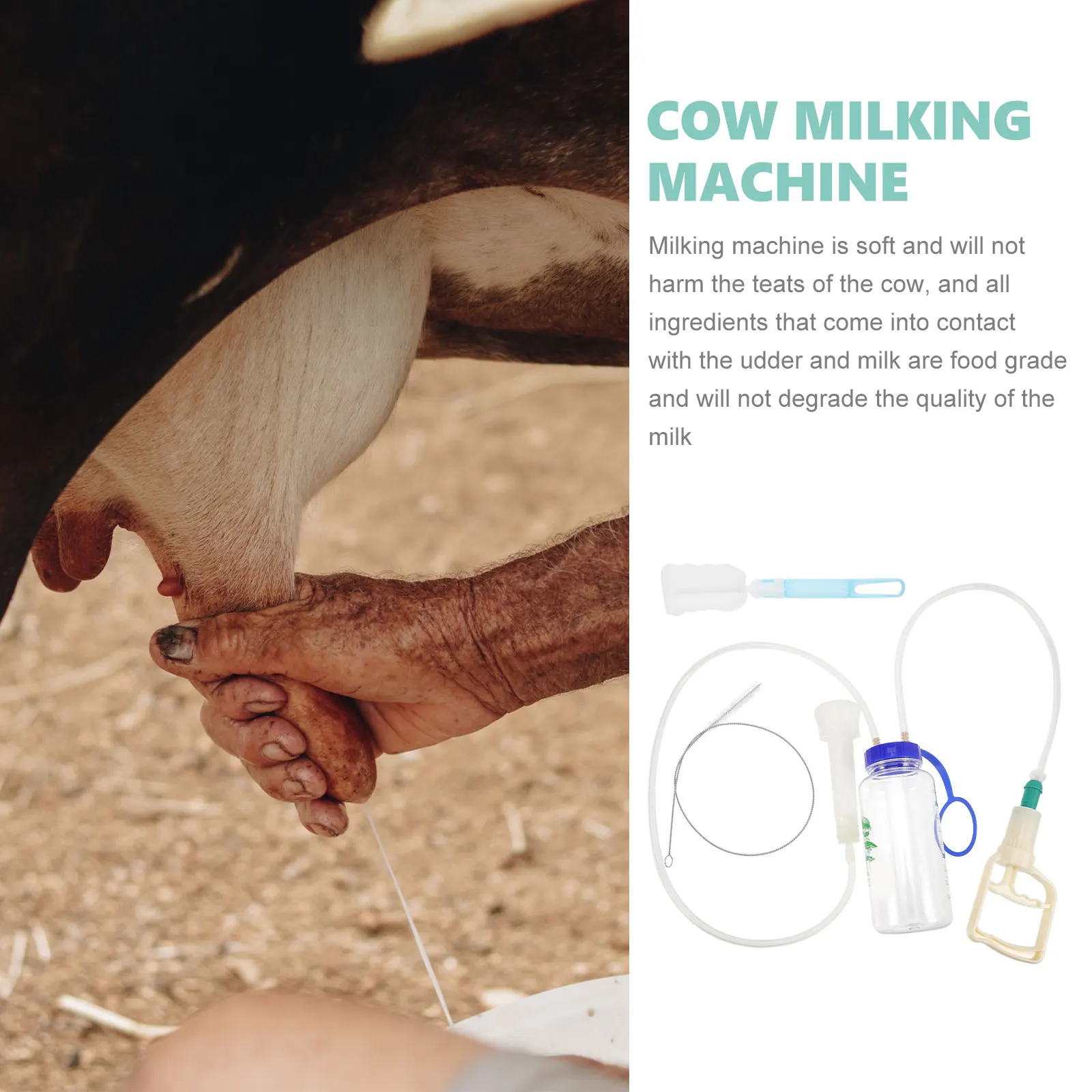 

Manual Milking Machine 2kg Single Teat Cow Sheep Dairy Cattle Hand Operated Milker Reusable Plastic Food Grade Safe Easy Control