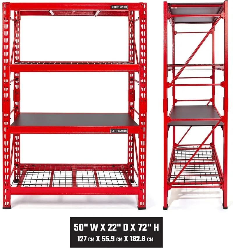 2-Shelf 3-Foot Tall Stackable Tool Chest Depth Storage Rack, 2-Pack, Red