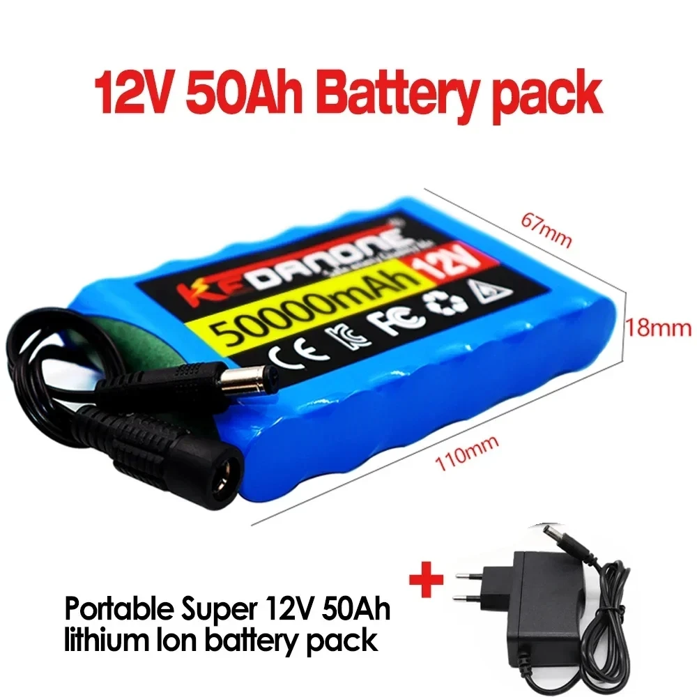 Paquete de batería de litio de 12V, 18650 mAh, 50000, 18650, 12,6 V, PCB, Placa de protección, cargador de 12,6 V y 1A