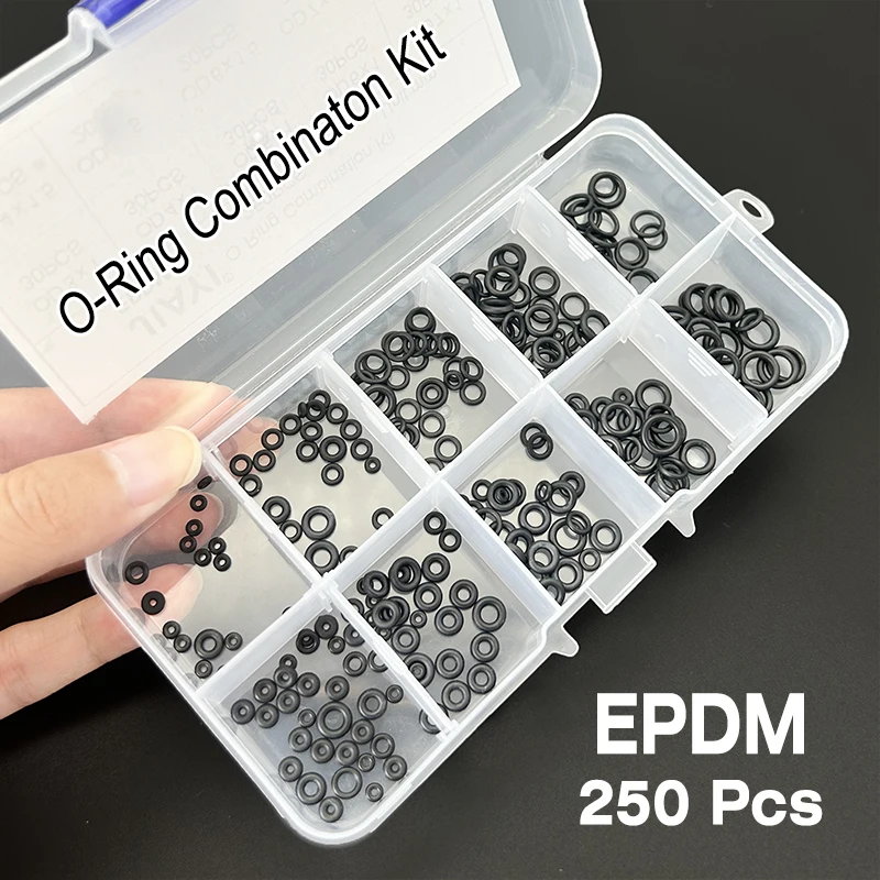 

EPDM rubber O-ring combinaton kit 1-box 250 Pcs acid alkali corrosion resistant aging-resistant black O-type sealing ring