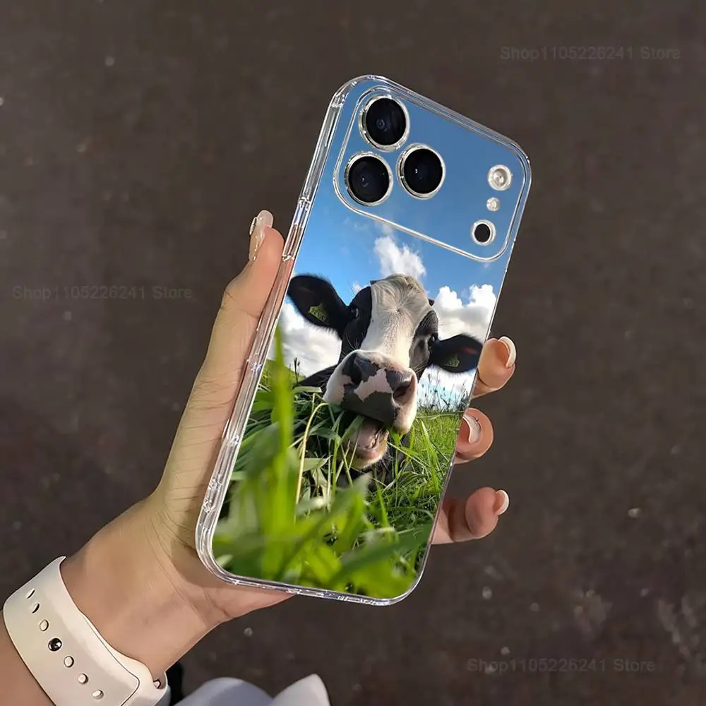 Cute Black White Dairy Cows Case For iPhone 17,11,12,13,16,14,15,Pro,Max,Plus,X,XS,XR,SE,Mini Transparent Soft Silicone