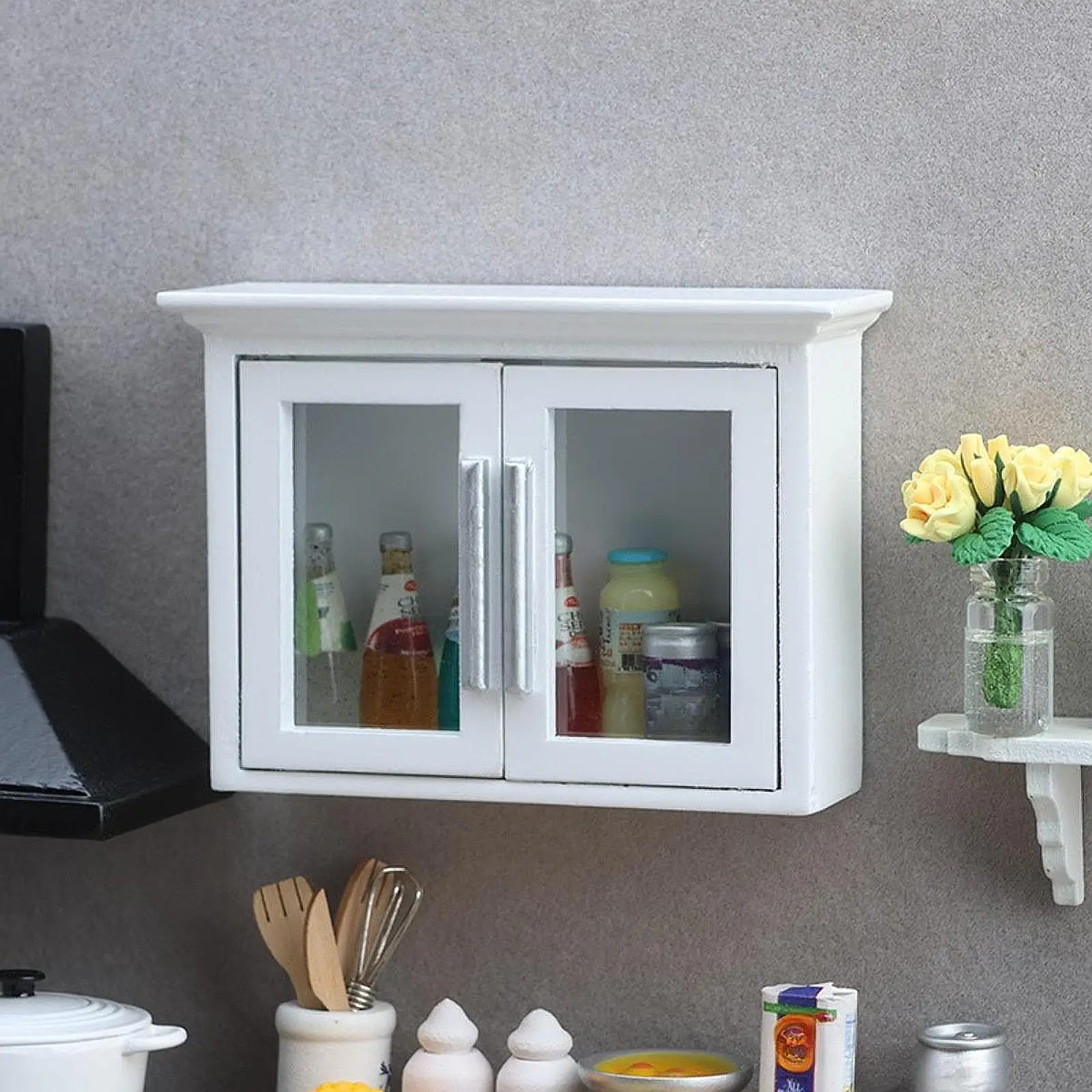Wooden Dollhouse Miniature Kitchen Cupboard Bookcase Model 1 12 Scale Furniture for for Doll House