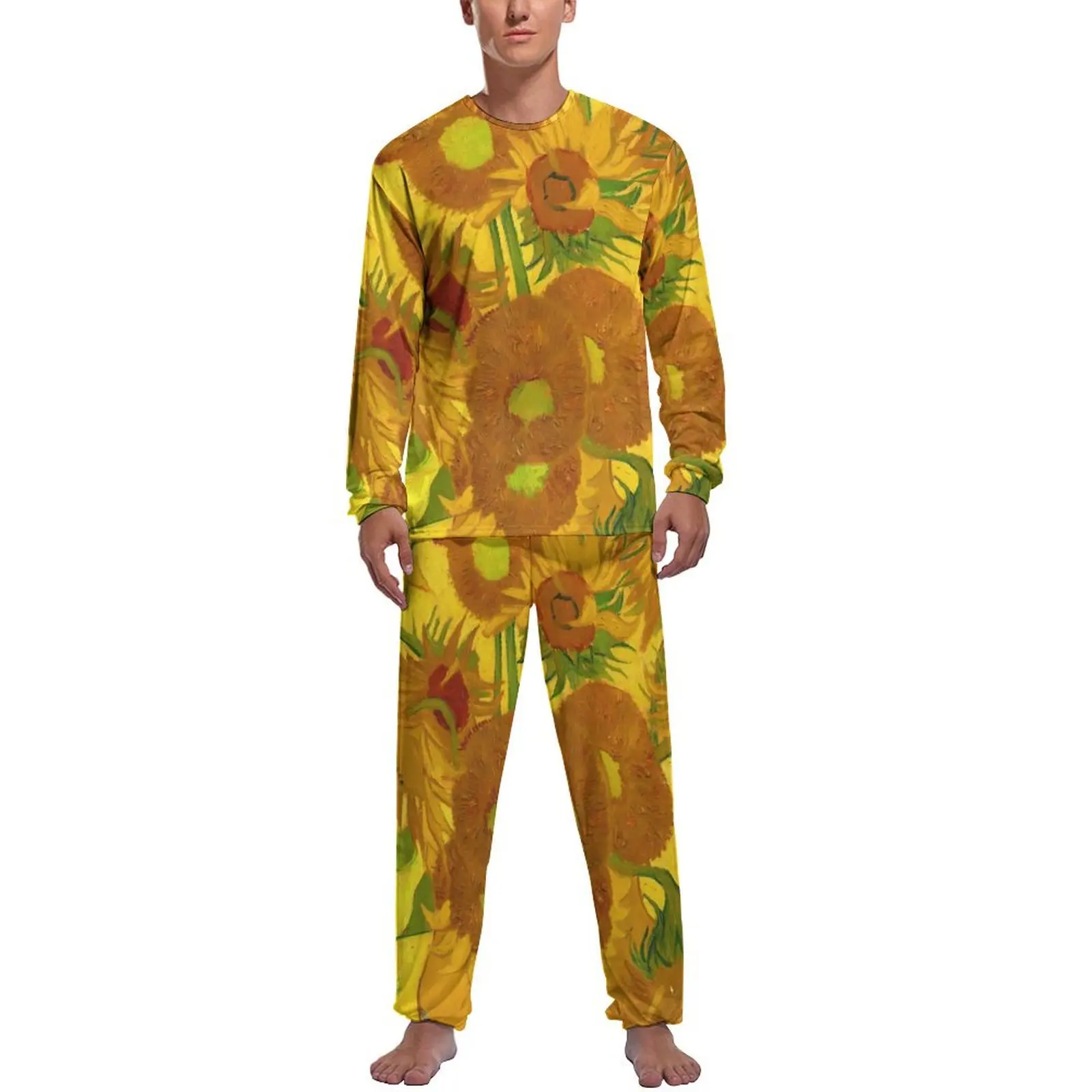 

Sunflowers In A Vase Pajamas Men Van Gogh Fine Art Cute Home Suit Daily Long Sleeve 2 Piece Home Graphic Pajama Sets