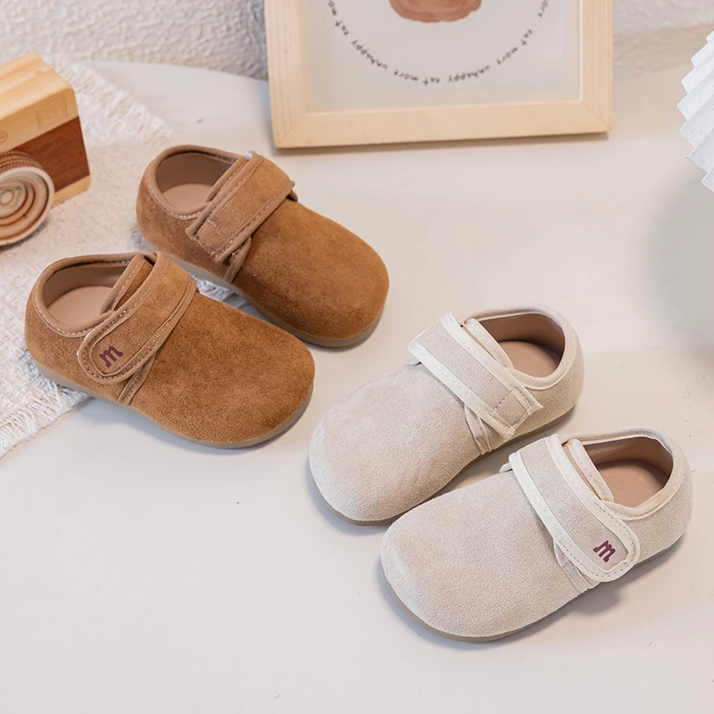 Toddler Girls Suede Leather Shoes 2026 New Autumn Kids Breathable Moccasins Soft Sole Simple Retro Style Girls School Footwear