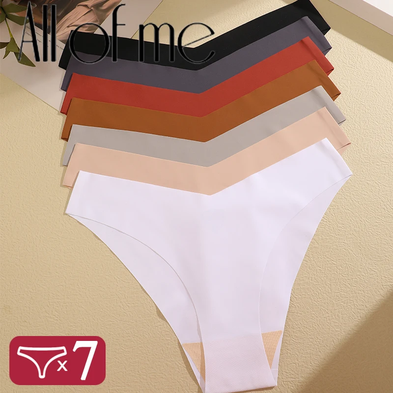 

7Pcs/Set Seamless Briefs Ice Silk Underwear Women's V-shaped Waist Panties One piece Breathable Panty Traceless Triangle Pants