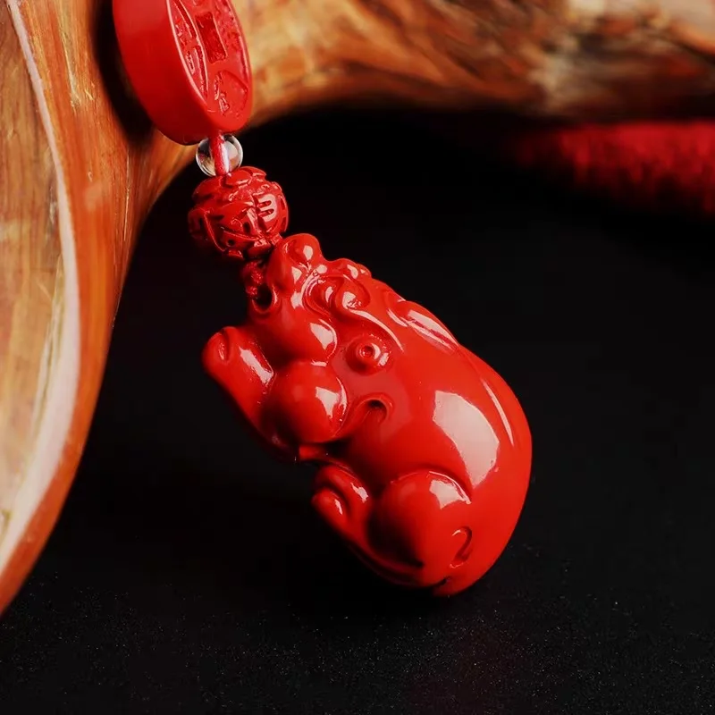 Imperial Sand Cinnabar Pixiu Car Hanging Pendant Fortune Men's and Women's Lotus Lucky Pendant Low Content Cinnabar Gift Pendant
