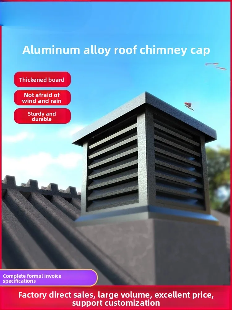Aluminum alloy villa roof chimney cap square flue ventilation smoke exhaust rain louver windproof cap