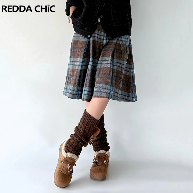 REDDACHiC, pantalones cortos de Tweed a cuadros de talla grande para mujer, faldas plisadas con cintura elástica, Bermudas, pantalones escolares Vintage Y2k Harajuku