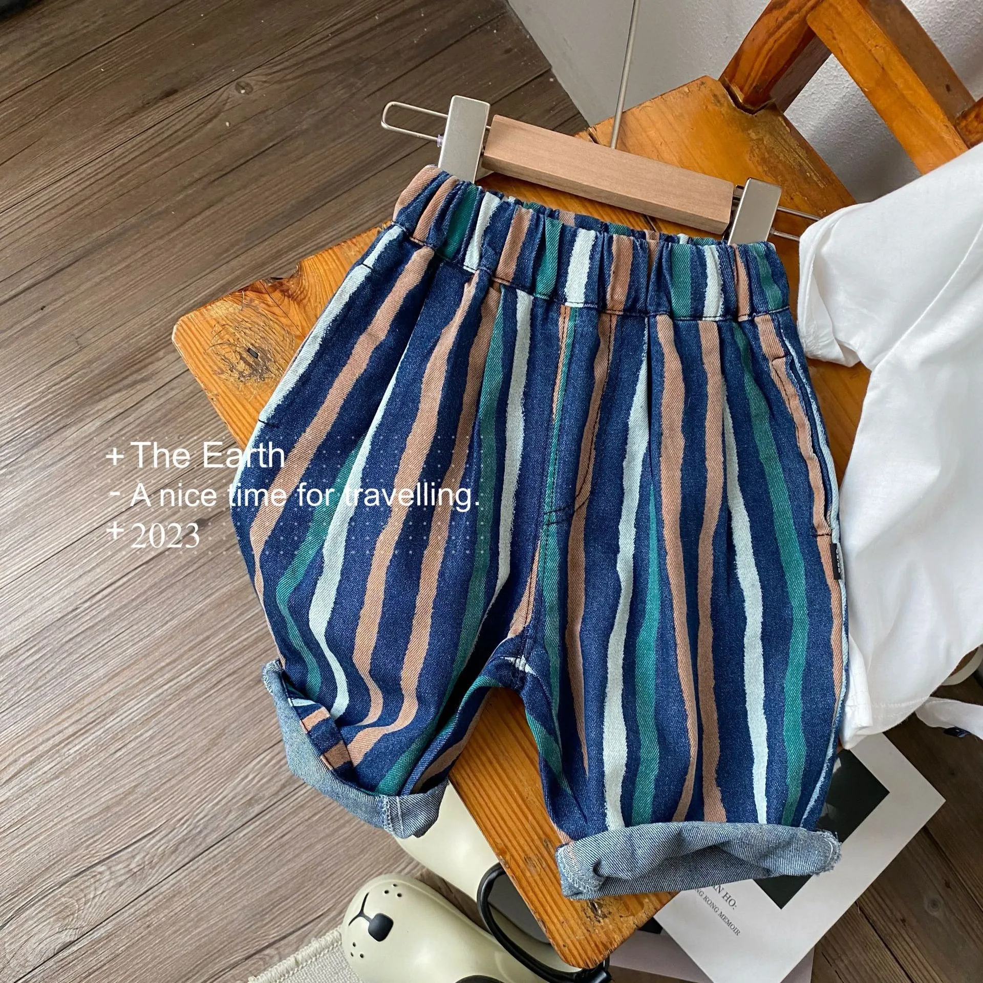 

Spring and Autumn Men's and Women's Jeans Baby Children's Korean Version Color Matching Striped Fashionable Harlan Pants