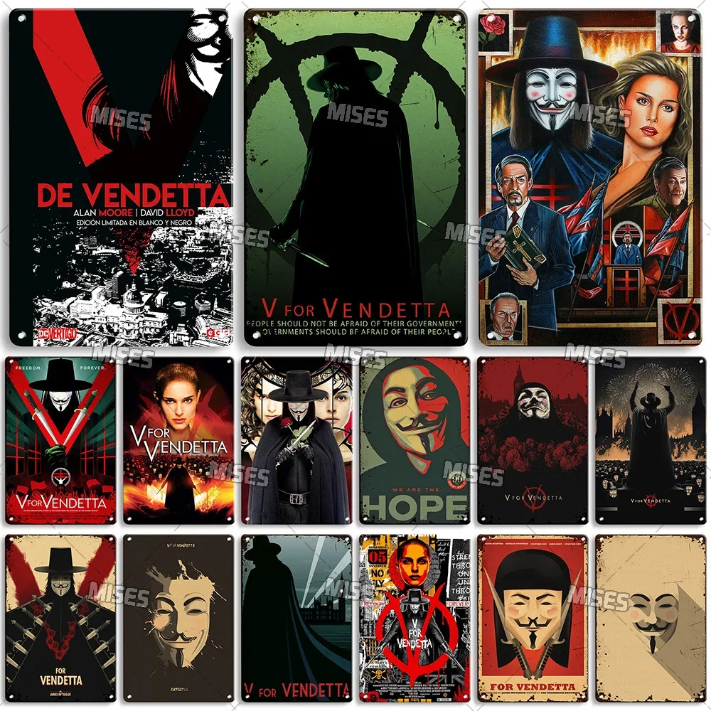 

MISES V for Vendetta Классический фильм Декоративная тарелка Металлическая пластина Иржавый металлический плакат Металлическая жестяная вывеска Кафе Кухня Домашняя металлическая табличка