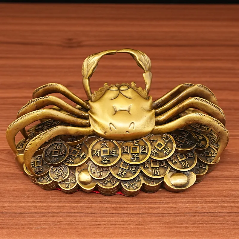 

Copper Fortune money crab Statue Wealth Money Yuanbao crab Statue Office Home Decor Gift for Desk Ornament