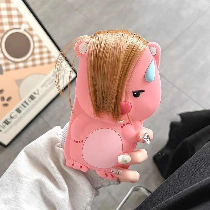 Interesting Loopy Funny Long Hair 3D Cartoon Phone Case For iPhone 15 14 13 12 11 Pro Max XR Y2K Girl Kawaii Cute Back Cover