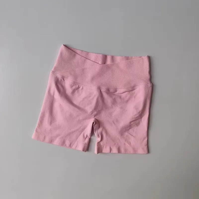 Sommerliche Damen-Yoga-Shorts mit hoher Taille, nahtlos, Po-formend, hochelastisch, atmungsaktiv, für Workout und als Biker-Shorts – Detail 4