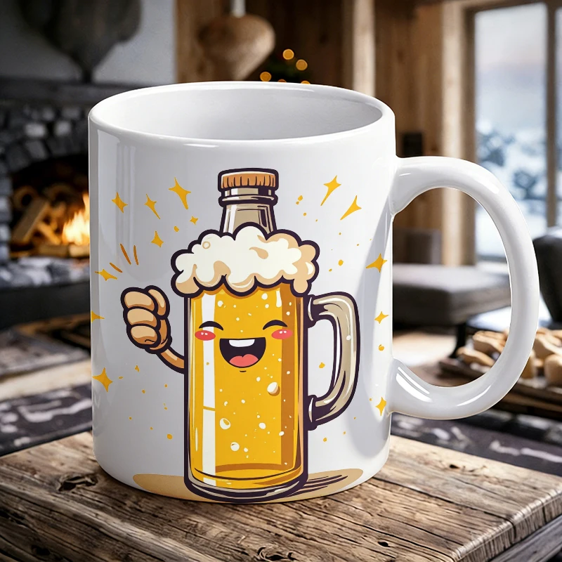 

1PCS Cute Cartoon Beer Mug Ceramic Coffee Cup, Milk Cup, Office Tea Cup, Drinking Cup, Fade-Resistant, Gift for Friends