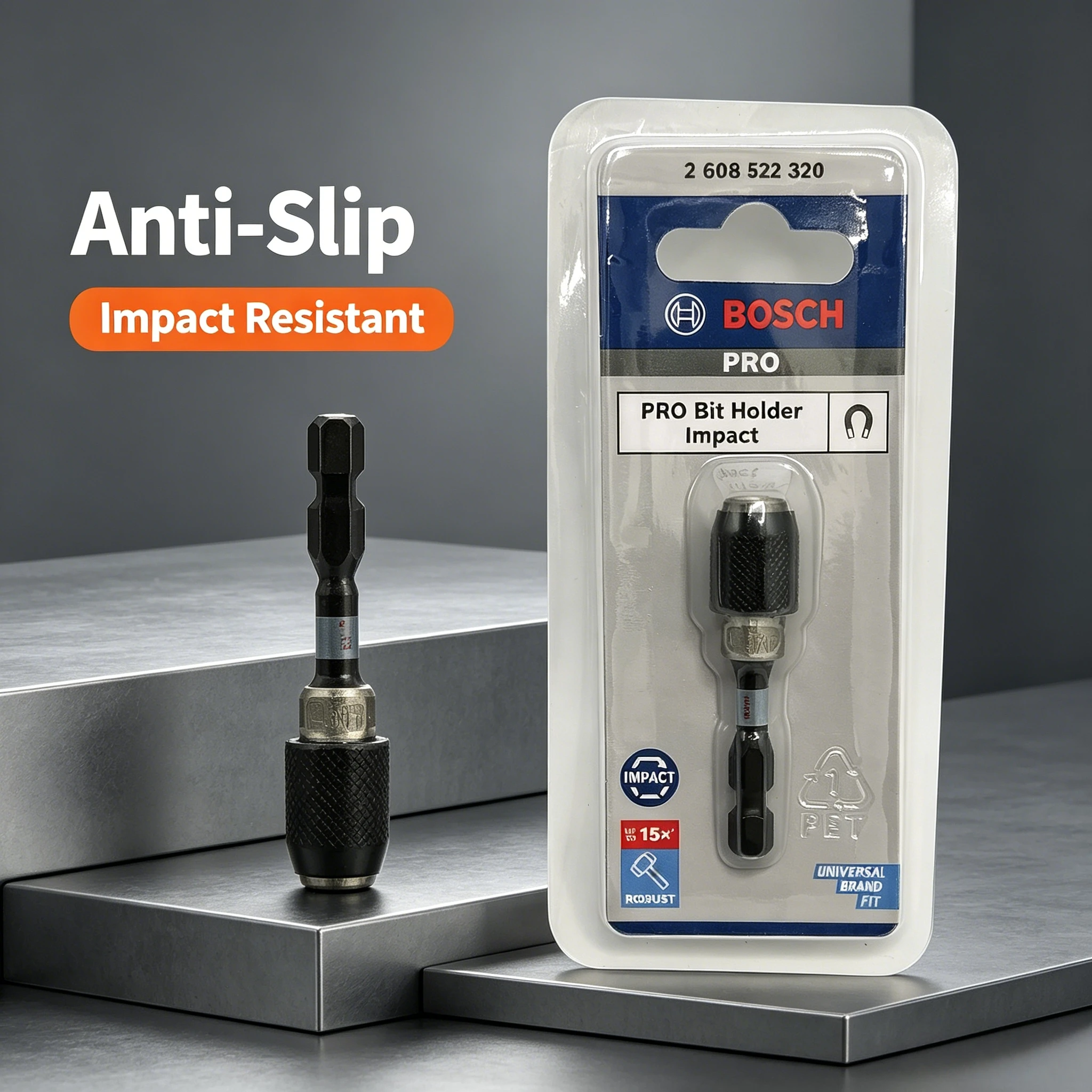 BOSCH 2608522320 PRO Impact Bit Holder Quick Change 60 mm 1/4-Inch Hex Shank Pick Click High Hardness Durable Tool Attachment