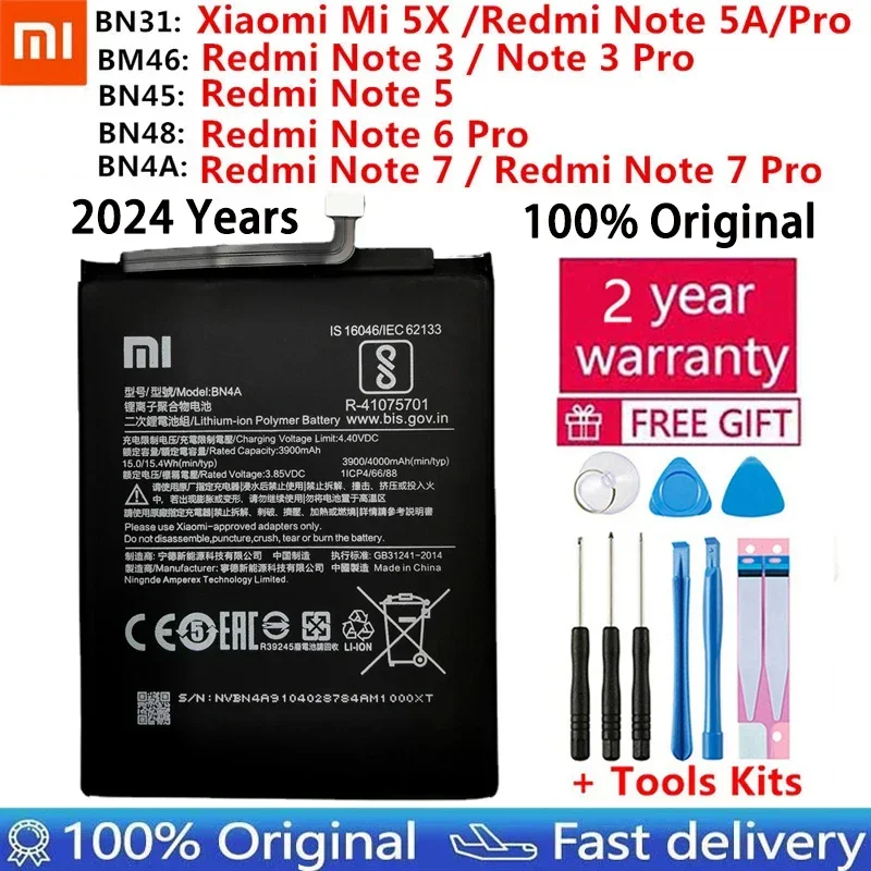 Xiao Mi Original Replacement Phone Battery For Xiaomi Mi Redmi Note A1 3 5 5A Mi 5X 6 7 Y1 Lite S2 Pro Bateria batteries +Tools