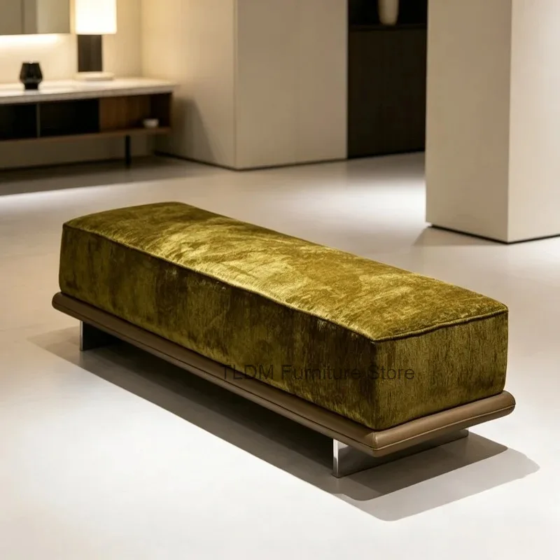 Retro Textured Fluffy Fabric Upholstered Bench,Rectangular Thick Cushioned Ottoman for Bed End Living Room Entryway Luxury Decor