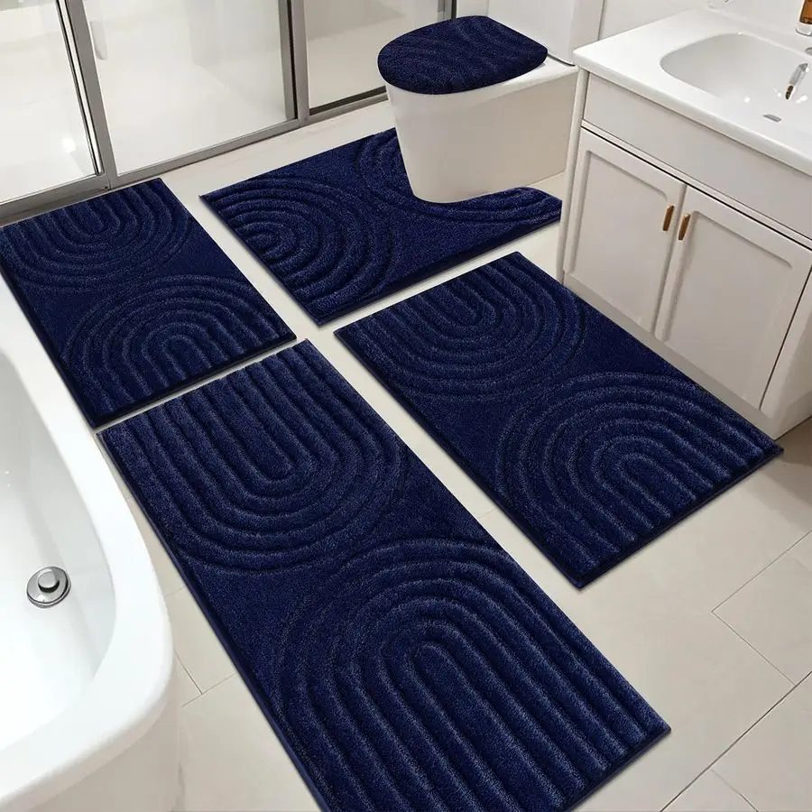 

Bathroom Rugs Set 5 Piece, Plush Absorbent Bath Mats for Bathroom, Non Slip Machine Washable Bath Mat Set with Toilet Cover, Bat