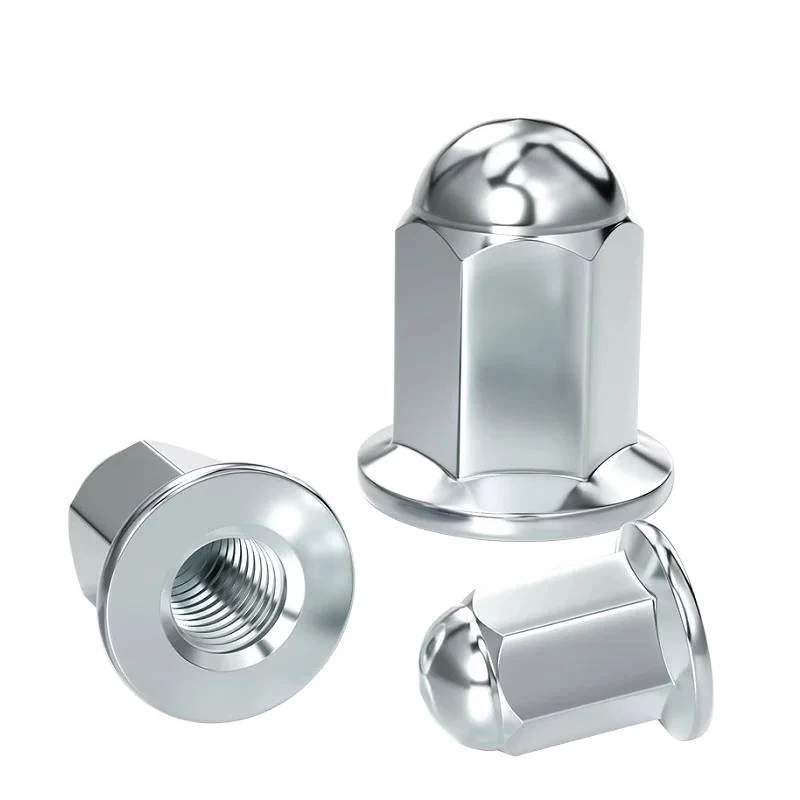 M5 M6 M8 M10 8.8 Grade White Zinc Plated Extended Flange Acorn Nuts / Heightened Flange Cap Nuts for Motorcycle Cylinder