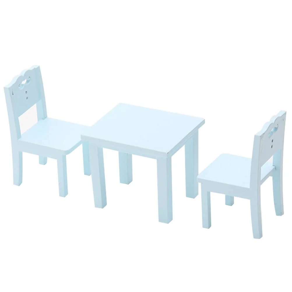 

3 Pcs House Mini Furniture Model Kids Table and Chairs Toy Simulation Wooden Child Decoration Bedroom Accessories