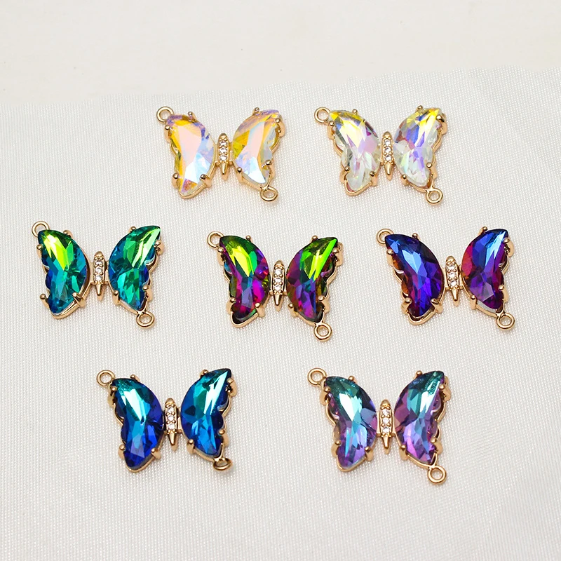 2/5/10 pçs cristal de vidro iridescente borboleta pingente charme para mulheres diy colorido brincos colar moda jóias acessórios
