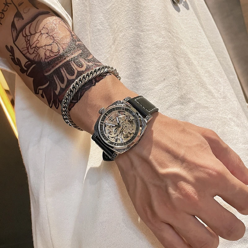 Zegarek dla człowieka Tourbillon automatyczne zegarek Skeleton męskie zegarki najwyższej marki luksusowe grawerowane Vintage mechaniczne Reloj Hombre