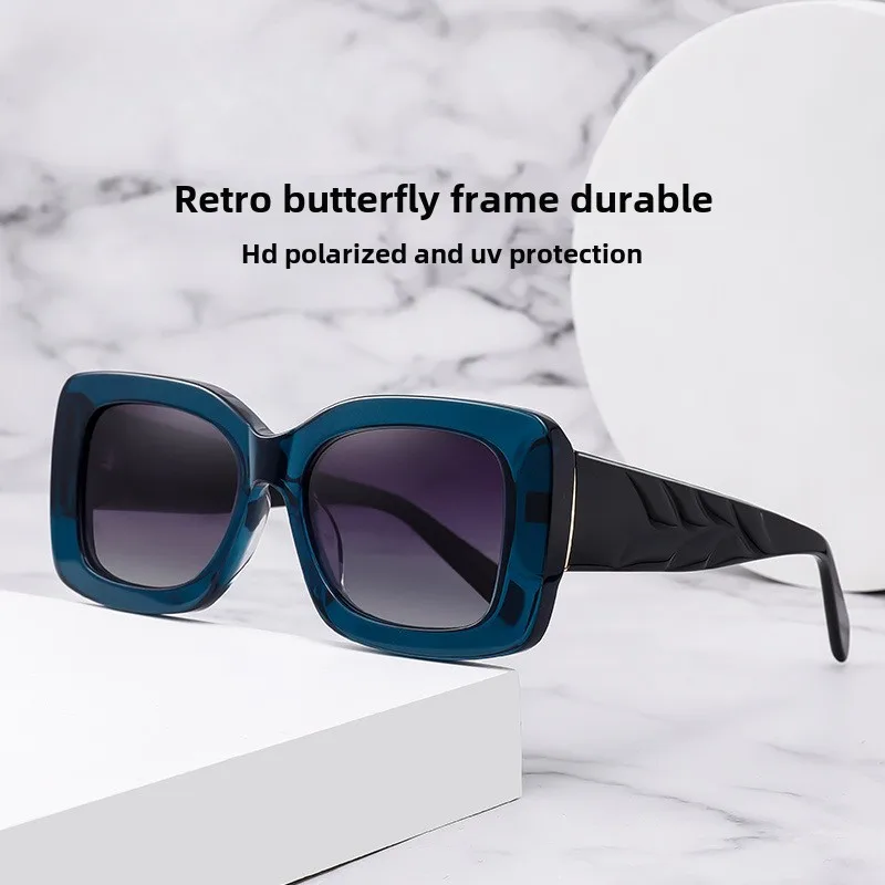 2025 European and American Retro Large Frame Polarized Sunglasses Trendy All-match Square Frame Wide Leg Acetate Sunglasses