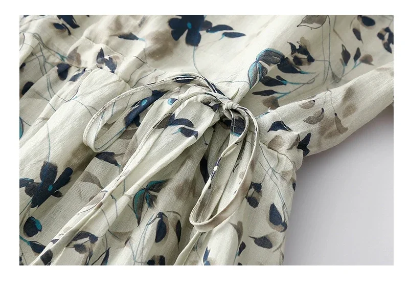 Zomermode Bloemenprint Katoen Linnen A-lijn Jurk Voor Vrouwen Korte Mouw V-hals Bohemen Zoete Japon Vrouwelijke Zachte Gezellige