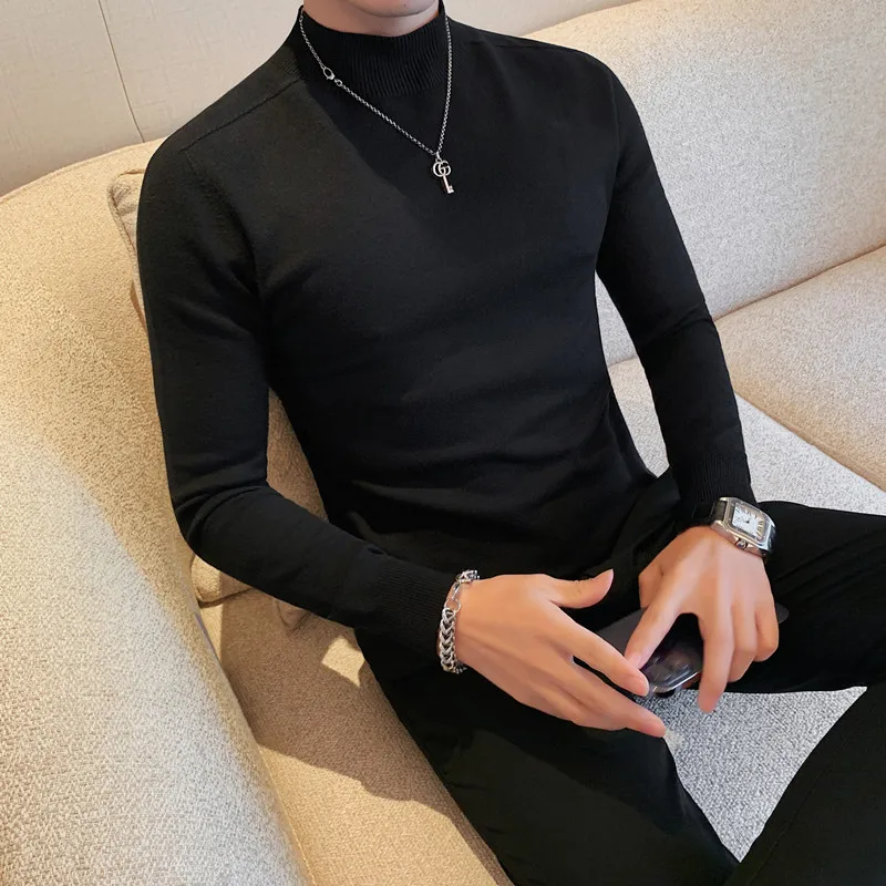 Fashion Seamless Seamless Line of Ready-to-wear Sweater Men's Fall and Winter Bottom Half Turtleneck Solid Color Sweater M-4XL