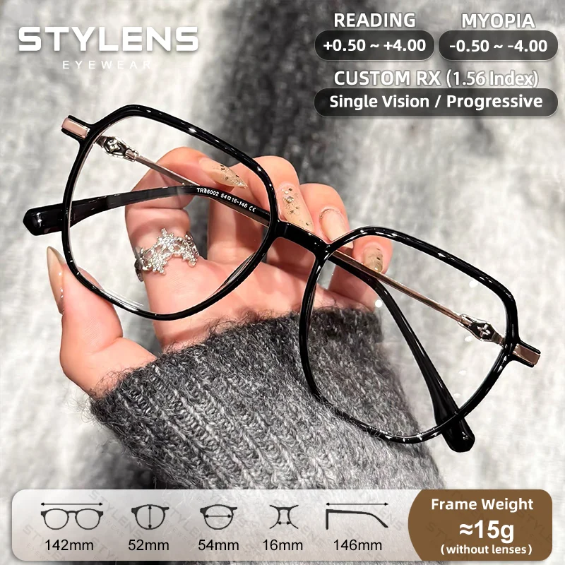 STYLENS New Oversize Myopia Prescription Glasses Women Men Anti Blue Light Minimalist Reading Glasses Custom Progressive Eyewear