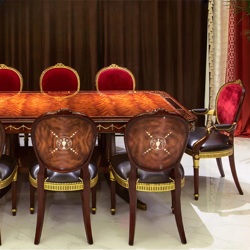 British classical solid wood carved dining table European retro carved rectangular dining table furniture