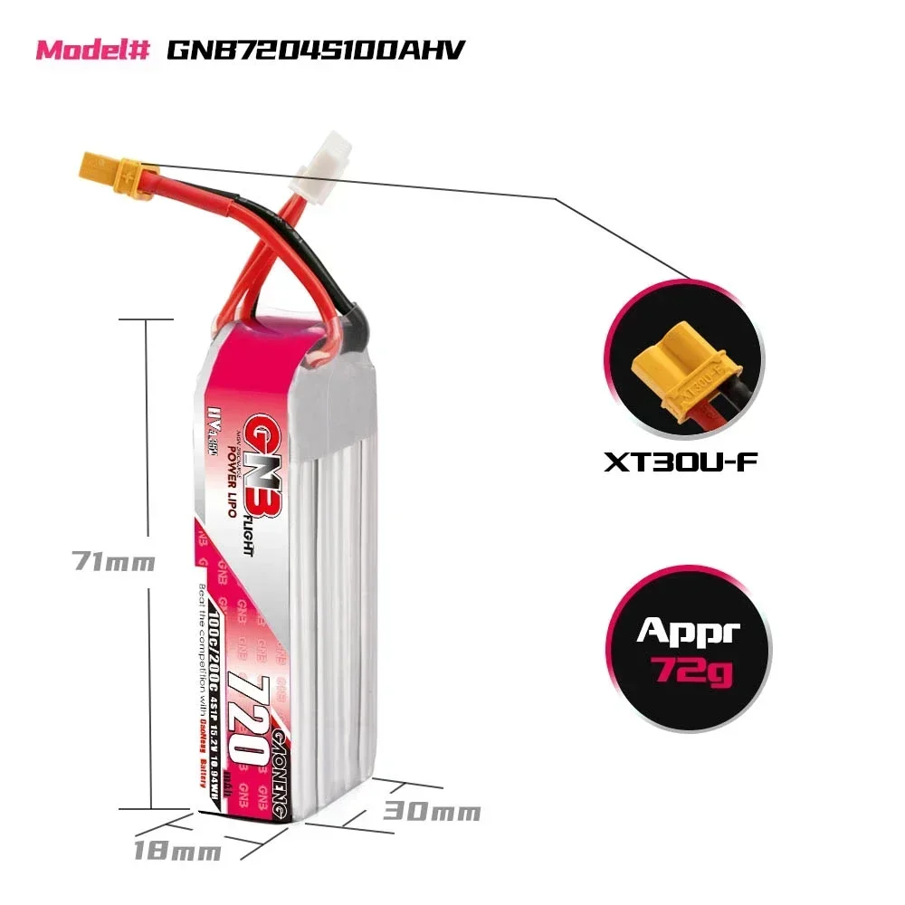 GNB 100C 720mAh 2S/3S/4S/6S 7.6V/11.4V/15.2V/22.8V HV بطارية ليبو مع موصل XT30 لأجزاء طائرة بدون طيار FPV أجهزة الاستقبال عن بعد